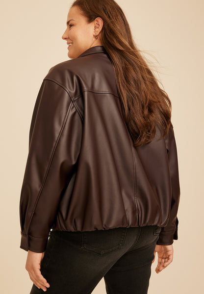 Maurices Plus Size Faux Leather Bubble Hem Bomber Jacket