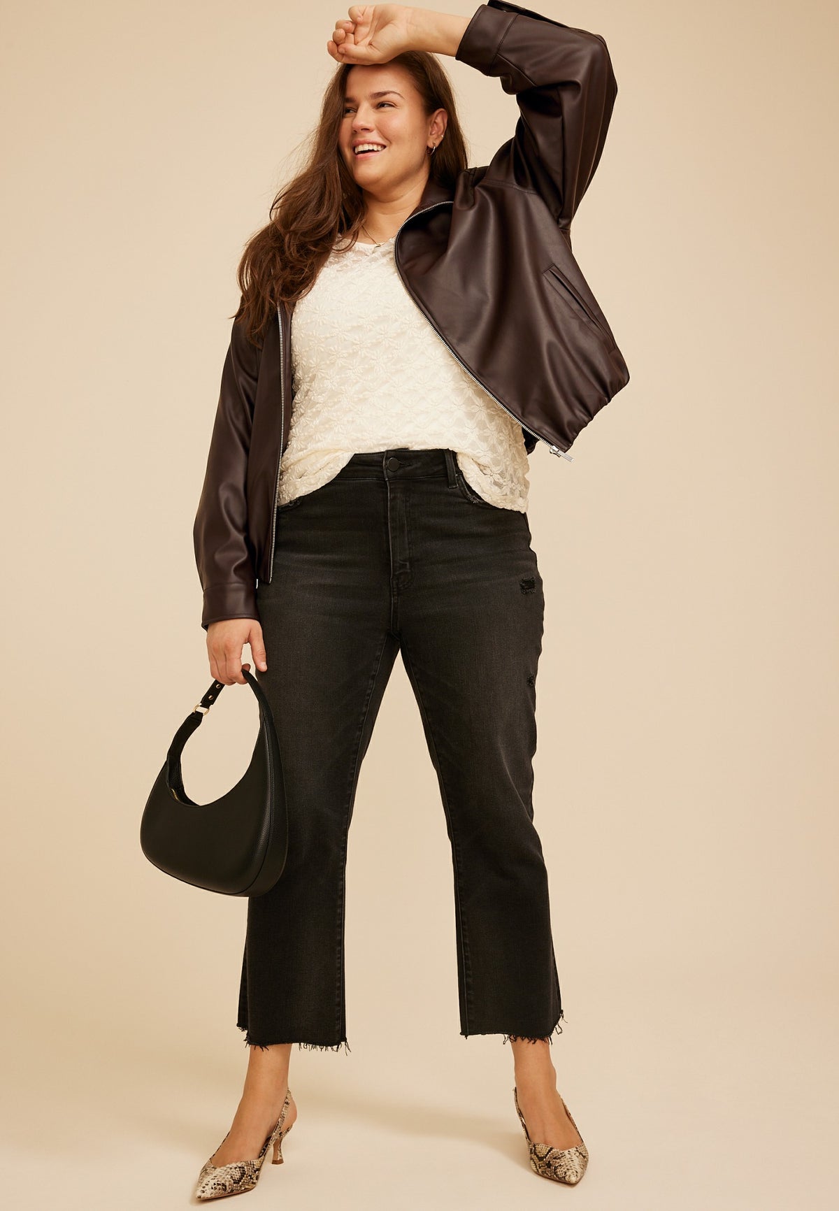 Maurices Plus Size Faux Leather Bubble Hem Bomber Jacket