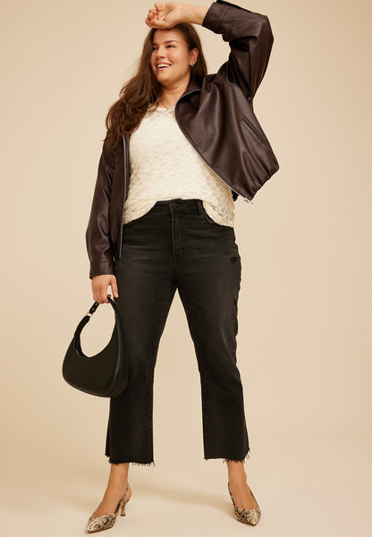 Maurices Plus Size Faux Leather Bubble Hem Bomber Jacket