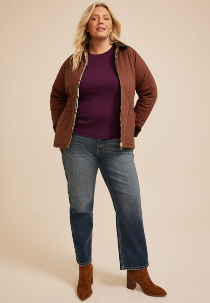 Maurices Plus Size Reversible Plaid Quilted Barn Jacket