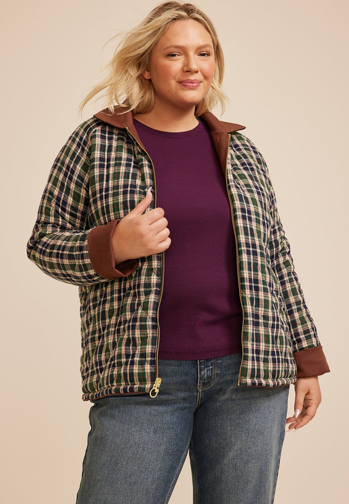 Maurices Plus Size Reversible Plaid Quilted Barn Jacket