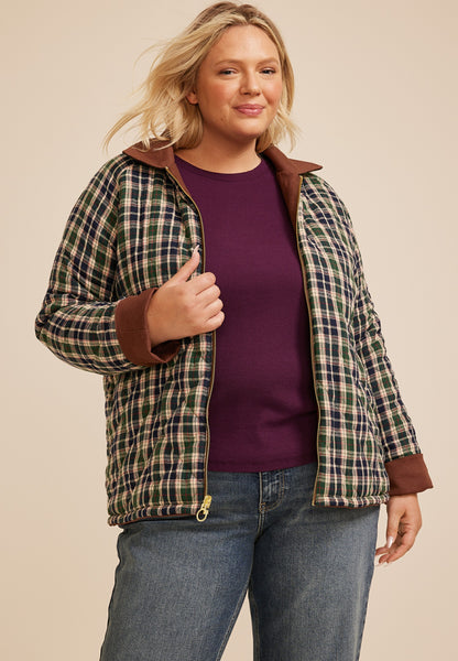 Maurices Plus Size Reversible Plaid Quilted Barn Jacket