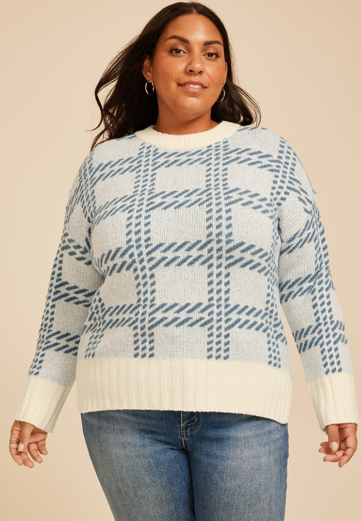 Maurices Plus Size Plaid Crew Neck Sweater