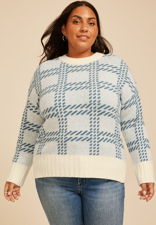 Maurices Plus Size Plaid Crew Neck Sweater