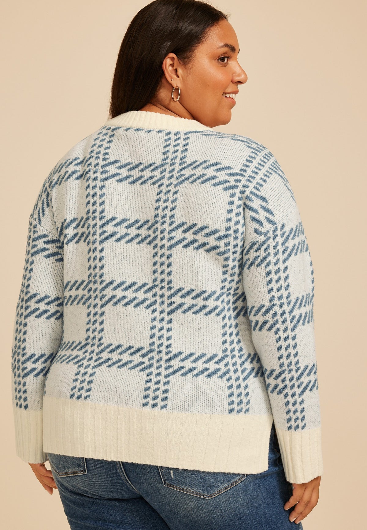 Maurices Plus Size Plaid Crew Neck Sweater