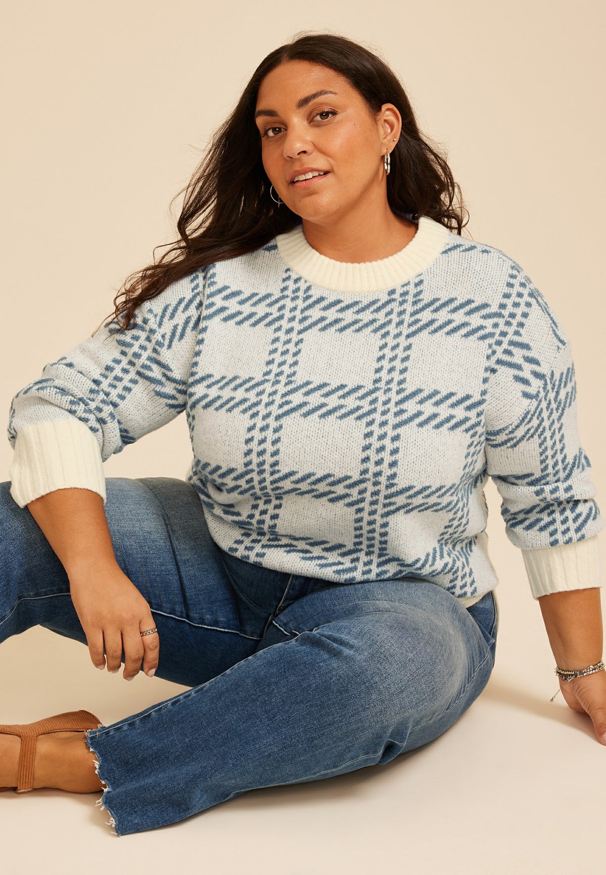 Maurices Plus Size Plaid Crew Neck Sweater