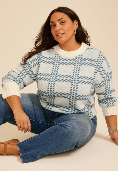 Maurices Plus Size Plaid Crew Neck Sweater