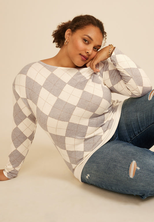 Maurices Plus Size 24/7 Dakota Argyle Banded Hem Top