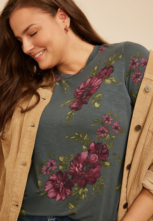 Maurices Plus Size 24/7 Kennedy Floral Crew Neck Tee