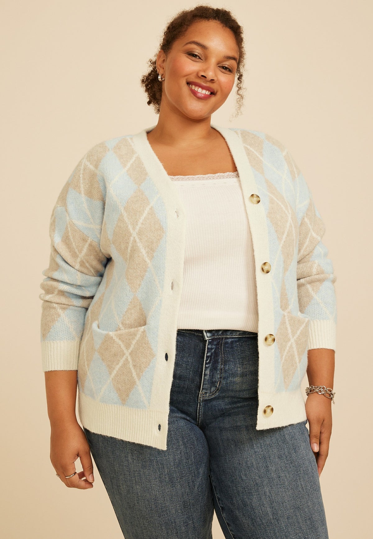 Maurices Plus Size Argyle Button Front Cardigan