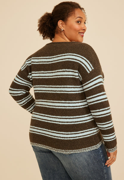Maurices Plus Size Variegated Stripe Boat Neck Sweater