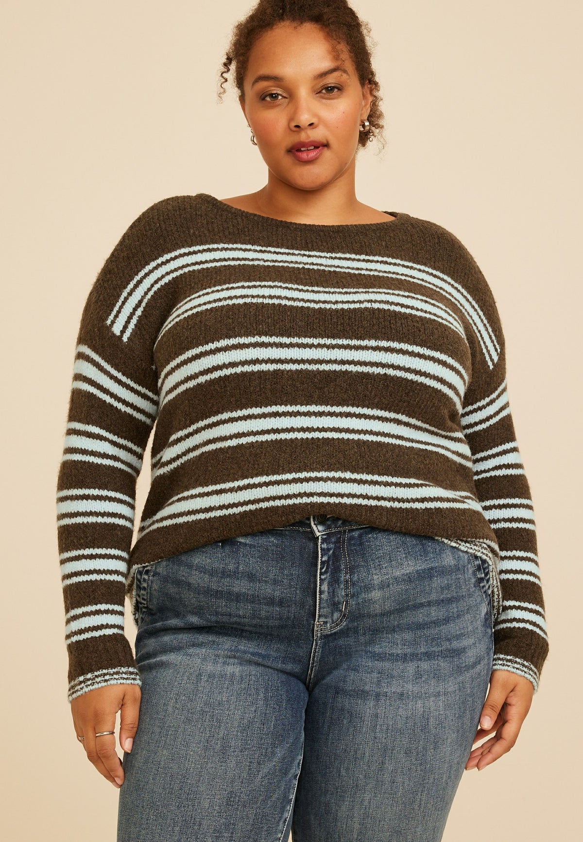 Maurices Plus Size Variegated Stripe Boat Neck Sweater