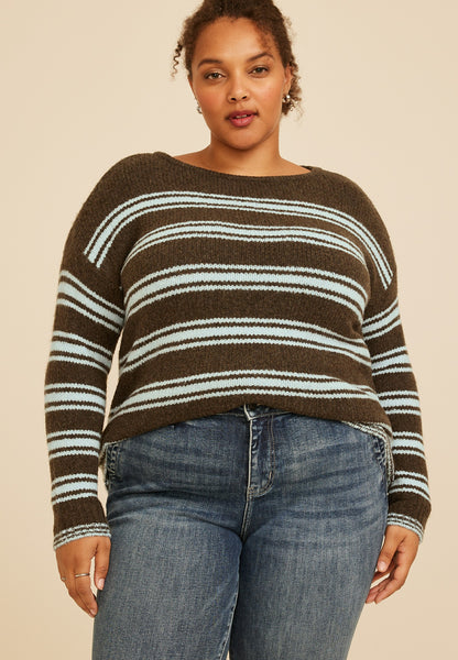 Maurices Plus Size Variegated Stripe Boat Neck Sweater
