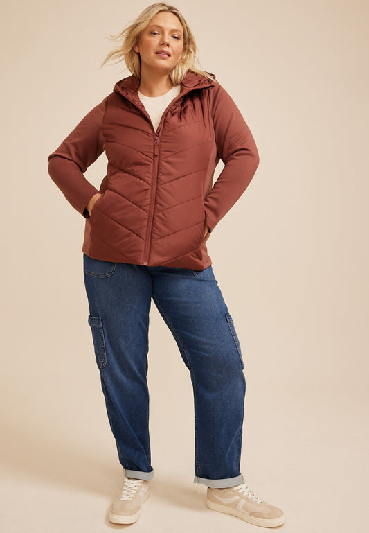 Maurices Plus Size Hooded Knit Sleeve Puffer Jacket