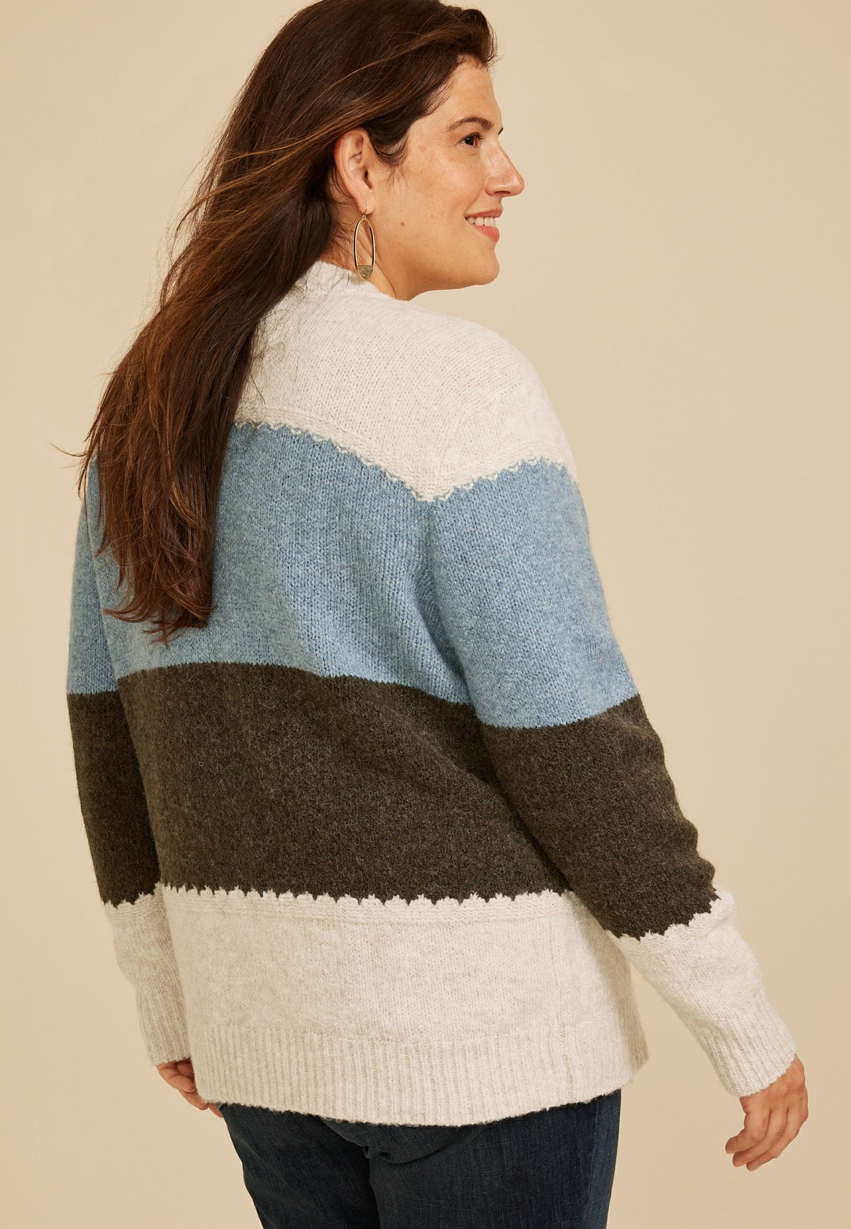 Maurices Plus Size Colorblock Crew Neck Button Front Cardigan