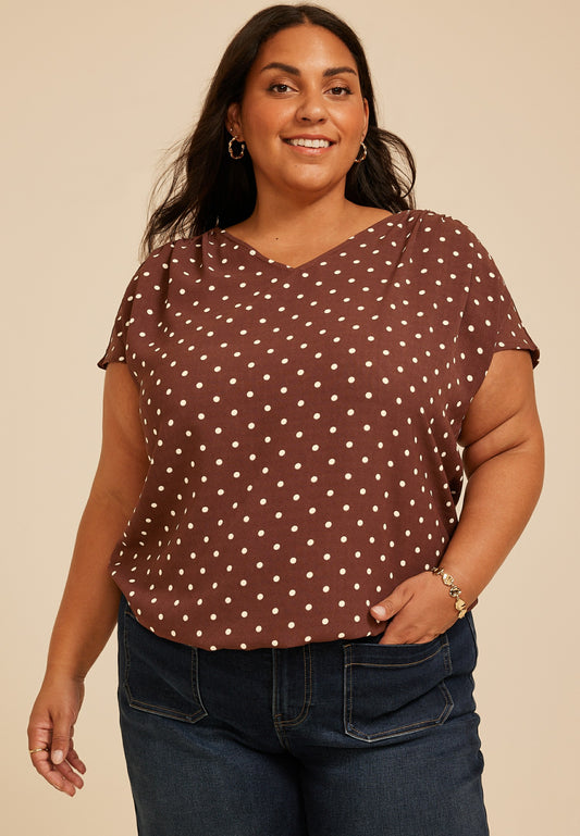 Maurices Plus Size Polka Dot Dolman Short Sleeve Blouse