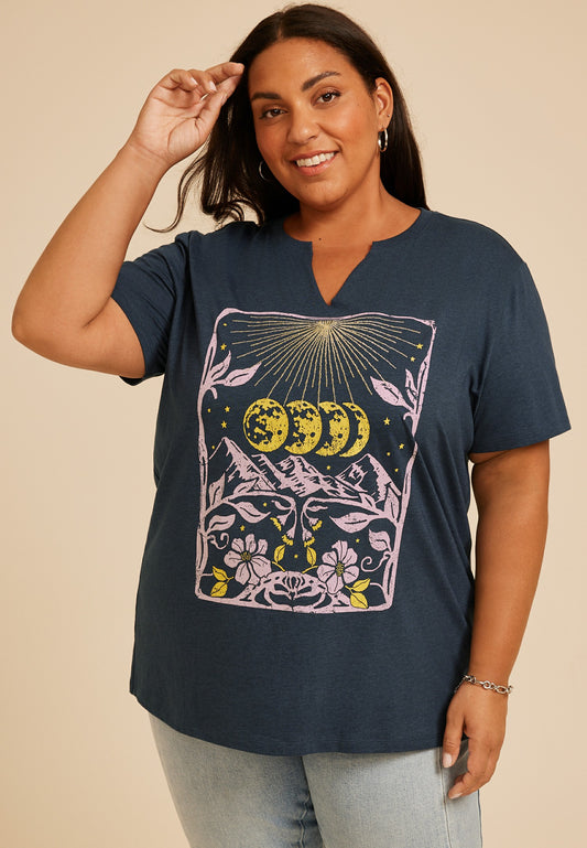 Maurices Plus Size Celestial Moon Phase Oversized Fit Graphic Tee