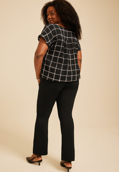 Maurices Plus Size Windowpane Plaid Dolman Short Sleeve Blouse