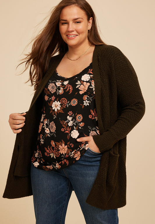 Maurices Plus Size 90s Slouch Open Front Cardigan