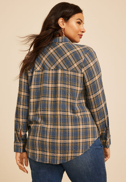 Maurices Plus Size Pucker Plaid Button Down Shirt