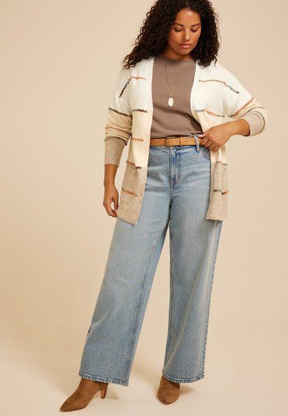 Maurices Plus Size 90s Colorblock Whipstitch Open Front Cardigan