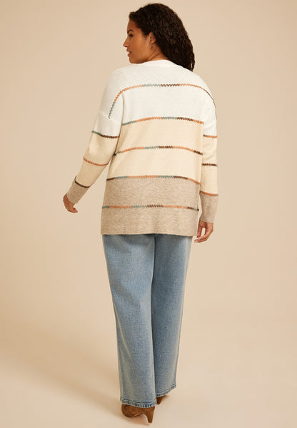 Maurices Plus Size 90s Colorblock Whipstitch Open Front Cardigan