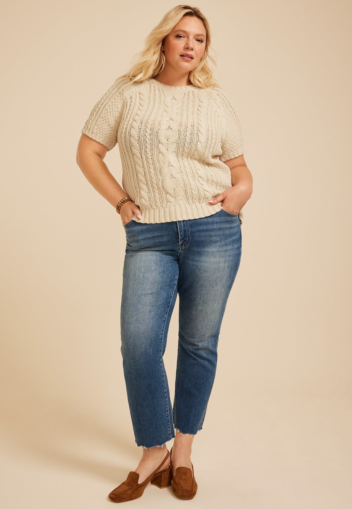 Maurices Plus Size Cable Knit Short Sleeve Sweater