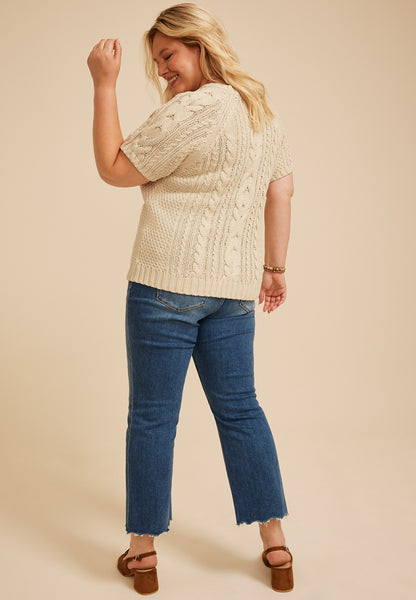Maurices Plus Size Cable Knit Short Sleeve Sweater