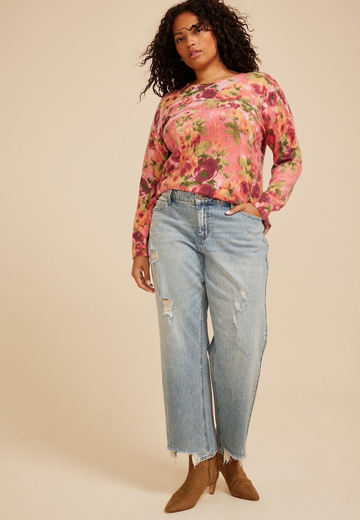 Maurices Plus Size Floral Crew Neck Sweater