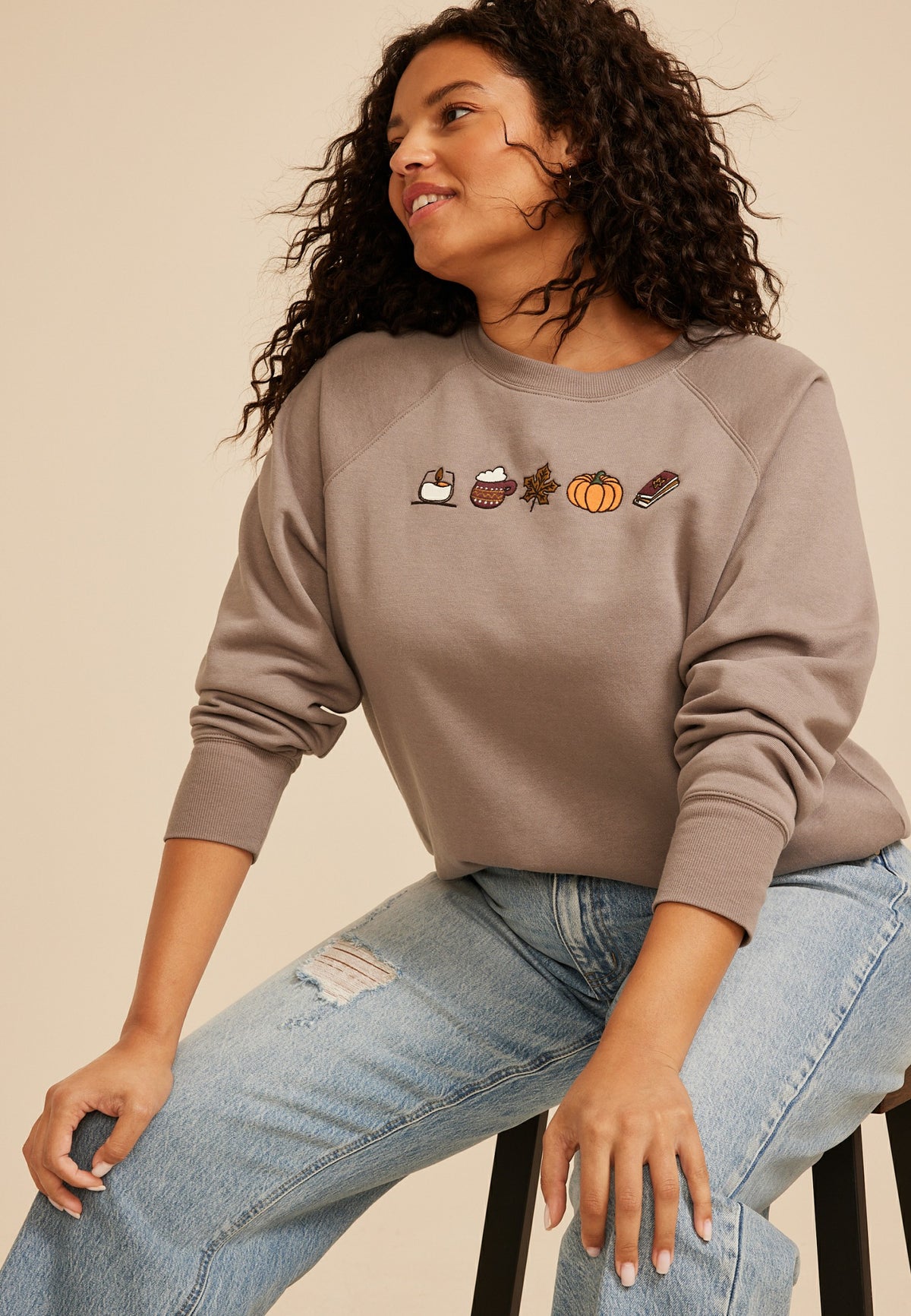 Maurices Plus Size Fall Icon Embroidered Graphic Sweatshirt