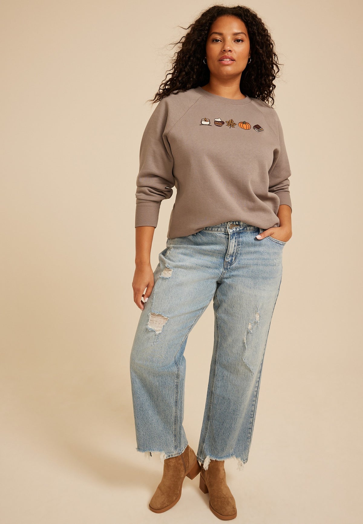 Maurices Plus Size Fall Icon Embroidered Graphic Sweatshirt