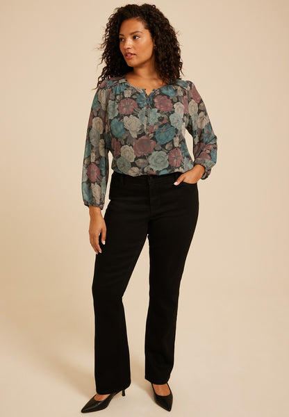 Maurices Plus Size Floral Chiffon Henley Blouse
