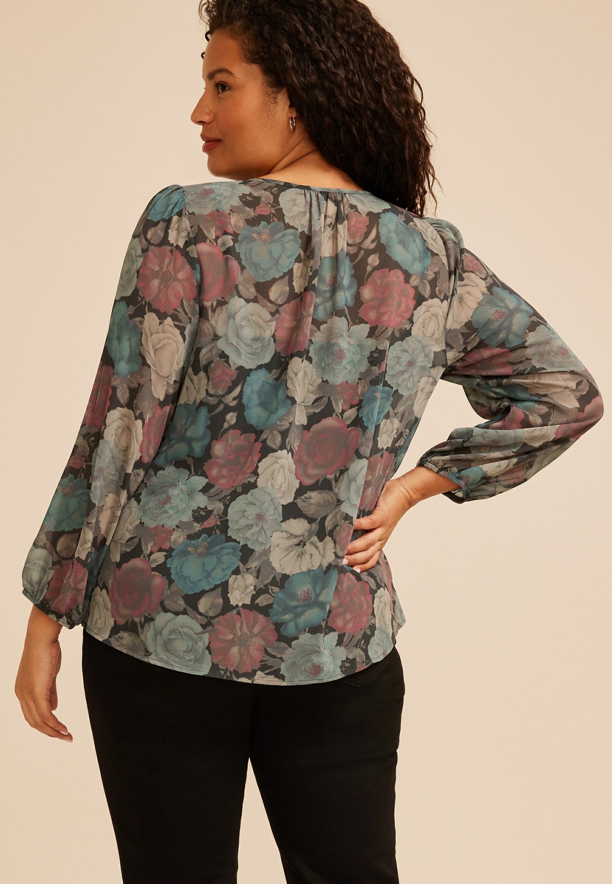 Maurices Plus Size Floral Chiffon Henley Blouse