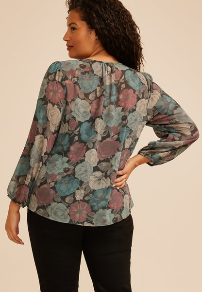 Maurices Plus Size Floral Chiffon Henley Blouse