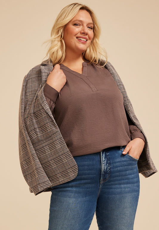 Maurices Plus Size Split Neck Cinched Back Blouse