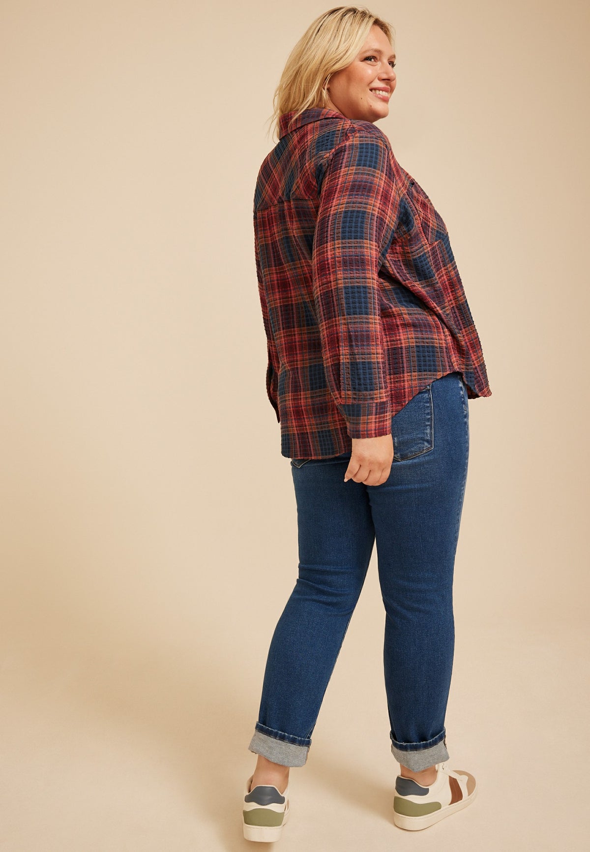 Maurices Plus Size Pucker Plaid Button Down Shirt
