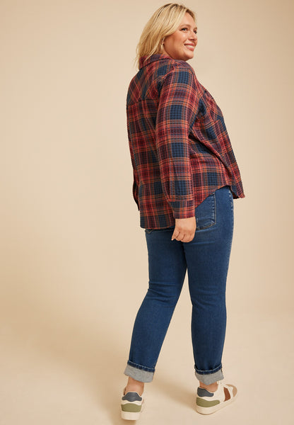 Maurices Plus Size Pucker Plaid Button Down Shirt