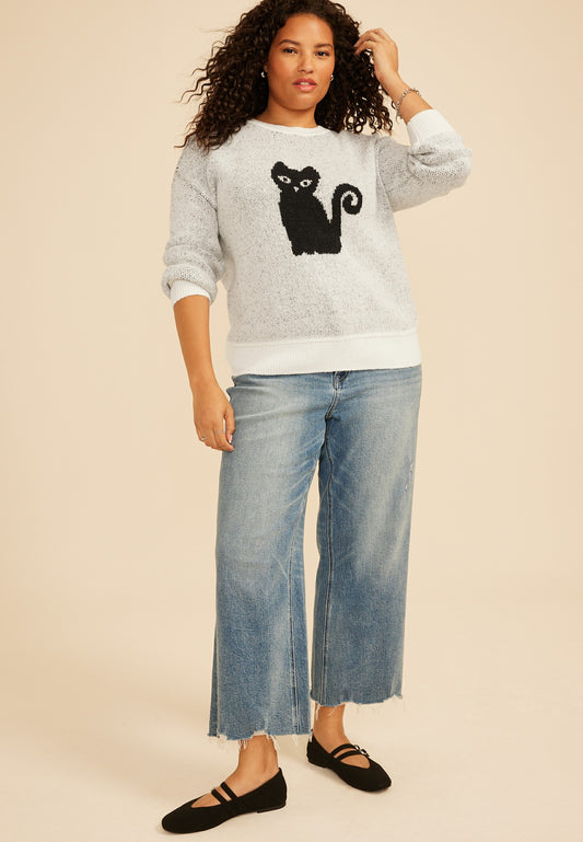 Maurices Plus Size Black Cat Icon Crew Neck Sweater
