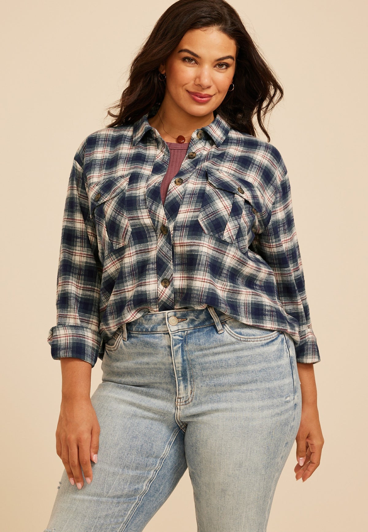 Maurices Plus Size Plaid Utility Button Down Shirt