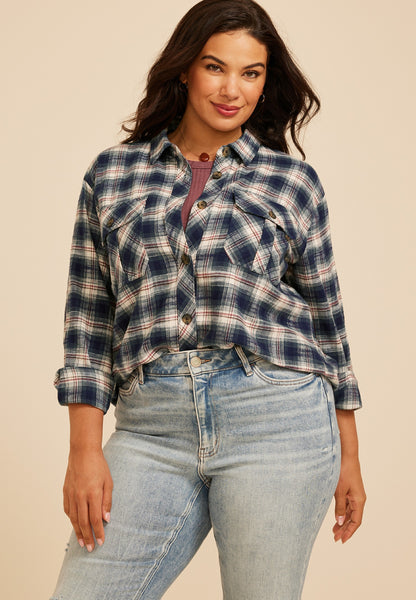 Maurices Plus Size Plaid Utility Button Down Shirt