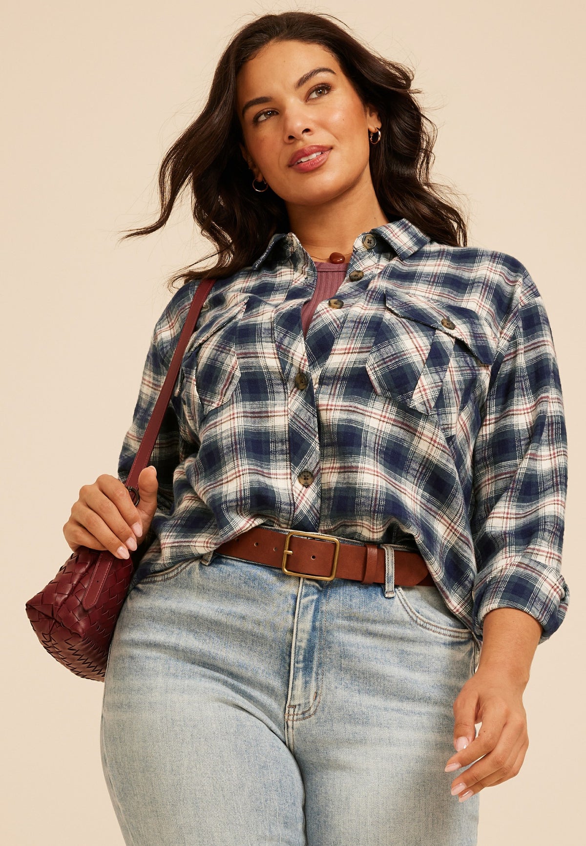 Maurices Plus Size Plaid Utility Button Down Shirt