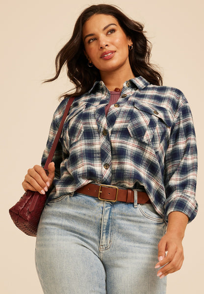 Maurices Plus Size Plaid Utility Button Down Shirt