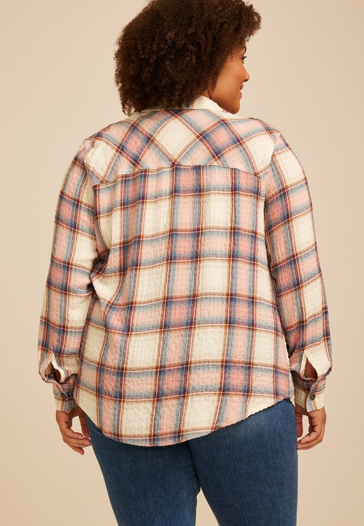 Maurices Plus Size Pucker Plaid Button Down Shirt