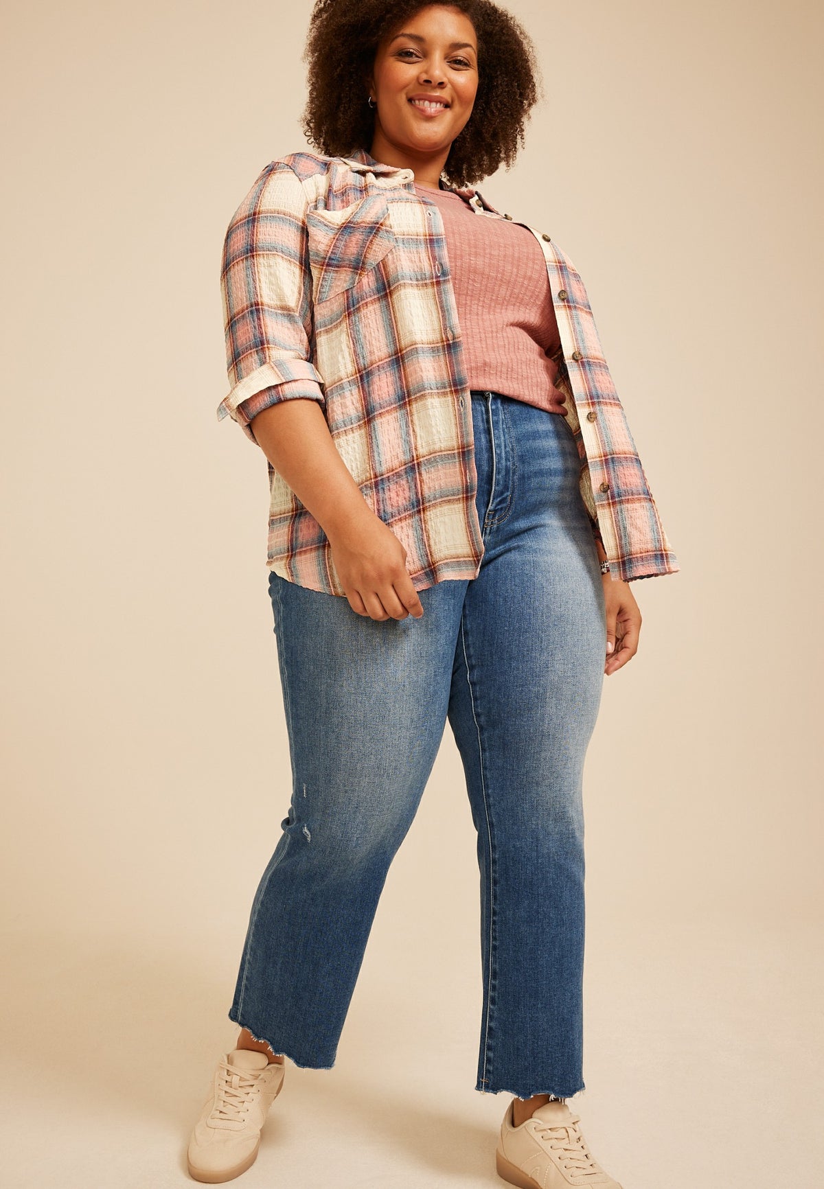 Maurices Plus Size Pucker Plaid Button Down Shirt