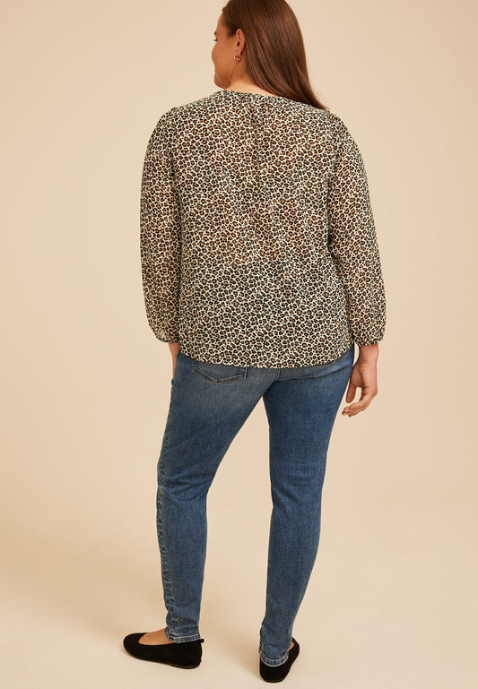 Maurices Plus Size Animal Chiffon Henley Blouse