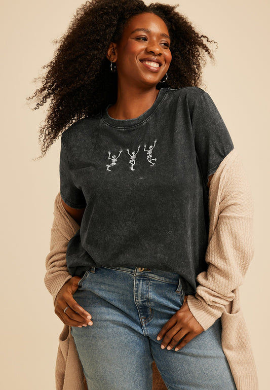 Maurices Plus Size Dancing Skeleton Oversized Fit Graphic Tee