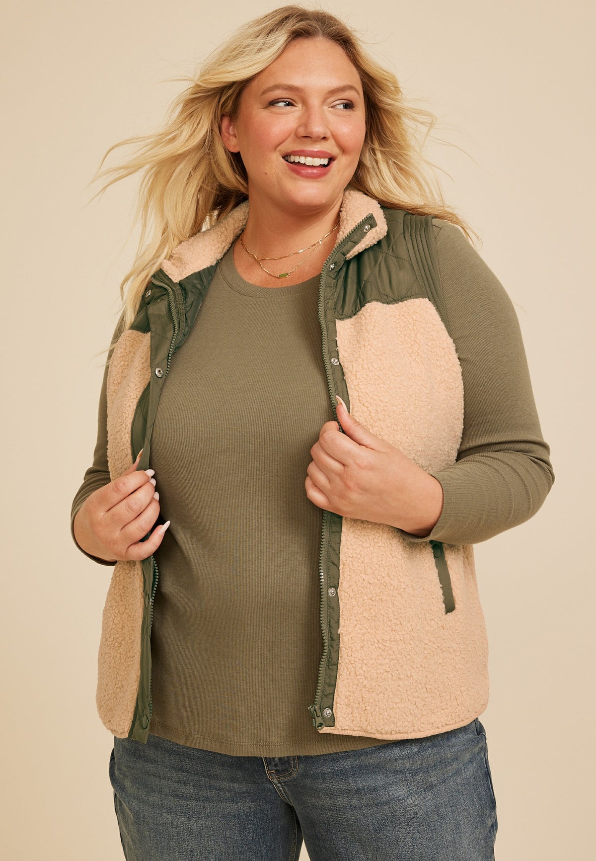 Maurices Plus Size Snap Front Sherpa Vest