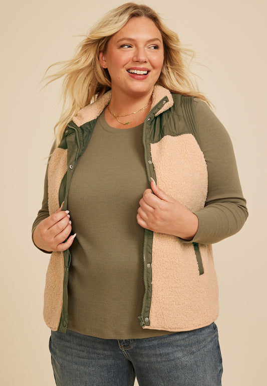 Maurices Plus Size Snap Front Sherpa Vest