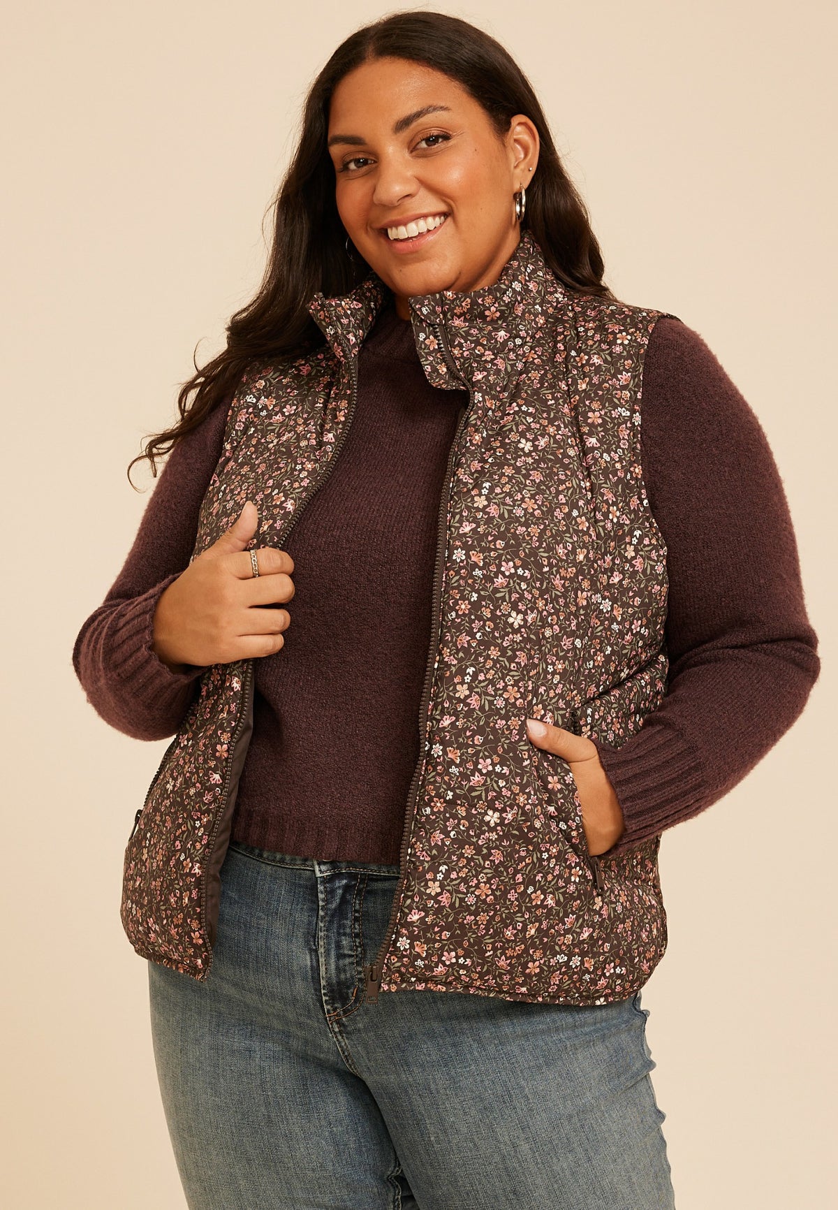 Maurices Plus Size Lightweight Printed Quilted Vest