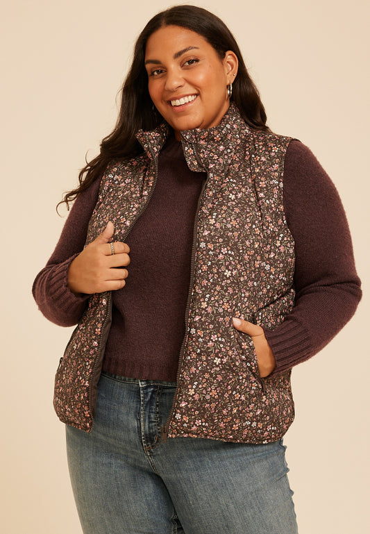 Maurices Plus Size Lightweight Printed Quilted Vest